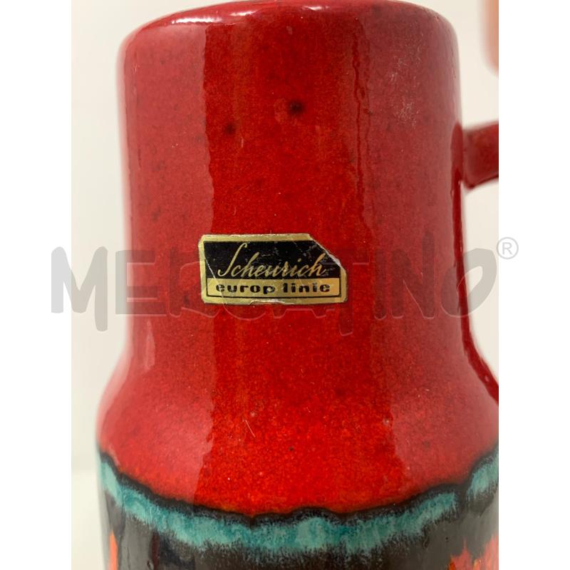 BROCCA CERAMICA SCHEURICH ROSSA MANICO GIALLO DEC LAVA ARANCIO GIALLO AZZURRO NERO  | Mercatino dell'Usato Roma re di roma 3