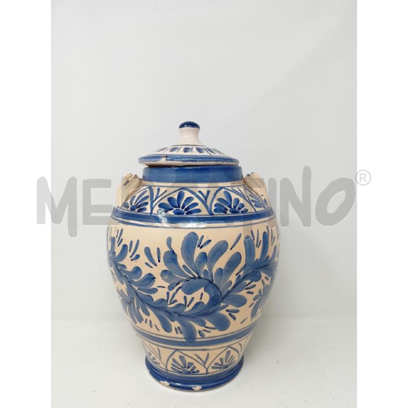 CACHEPOT CERAMICA DISEGNO FLOREALE BASE BEIGE DEC BLU  | Mercatino dell'Usato Roma re di roma 1