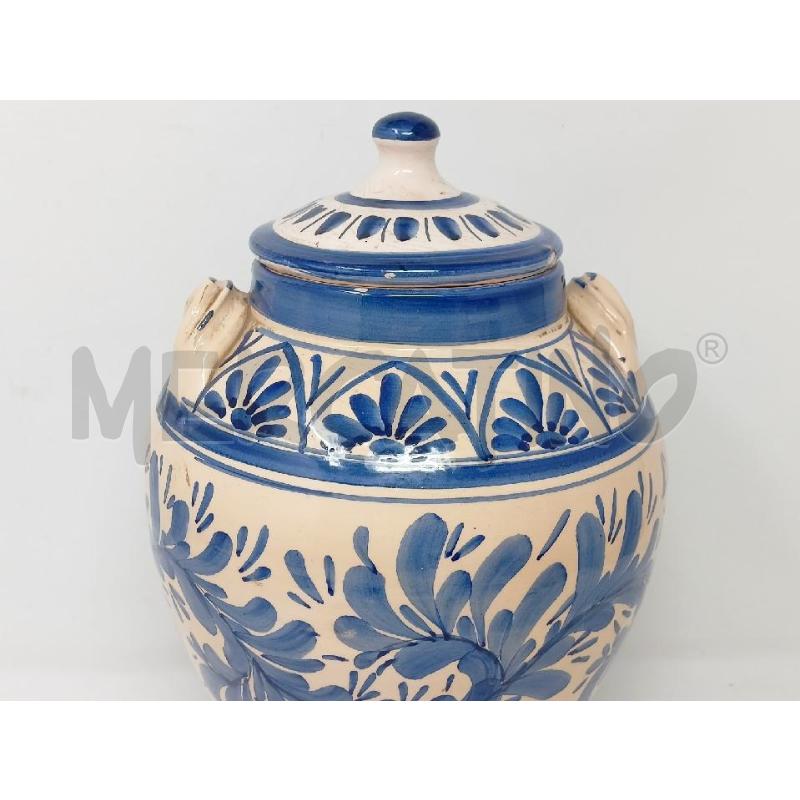 CACHEPOT CERAMICA DISEGNO FLOREALE BASE BEIGE DEC BLU  | Mercatino dell'Usato Roma re di roma 3