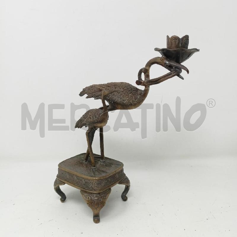 CANDELABRO BRONZO RAFFIGURANTE GRU DIF | Mercatino dell'Usato Roma re di roma 1