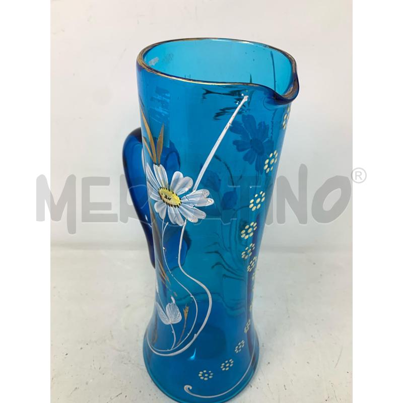CARAFFA VETRO BLU MARGHERITA BIANCA DIPINTA DEC DORATI | Mercatino dell'Usato Roma re di roma 2