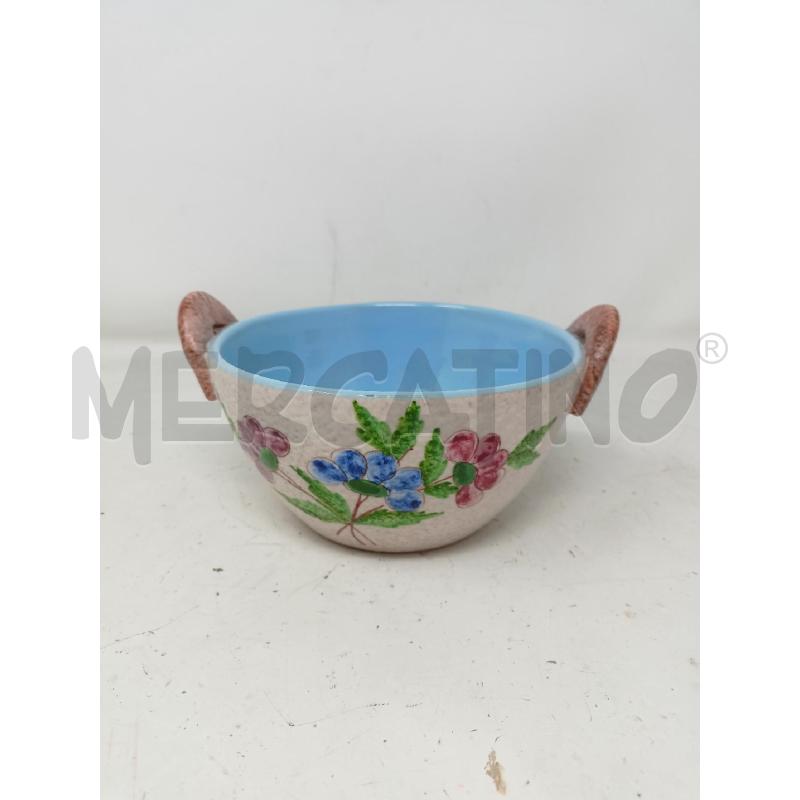 CESTINO CERAMICA ALBISOLA DEC FIORI 2 MANICO MARRON | Mercatino dell'Usato Roma re di roma 1