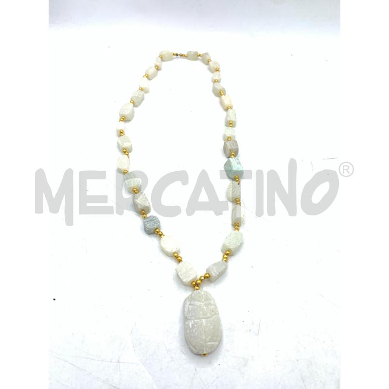 COLLANA PERLE DI SELENITE CON SCARABEO EGIZIO | Mercatino dell'Usato Roma re di roma 1