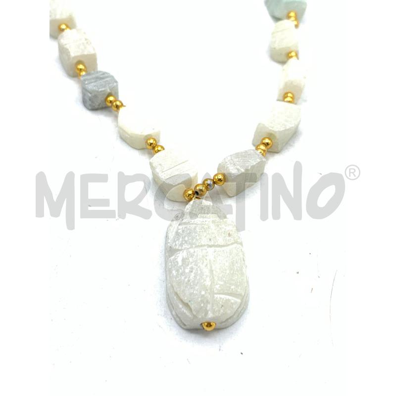 COLLANA PERLE DI SELENITE CON SCARABEO EGIZIO | Mercatino dell'Usato Roma re di roma 2