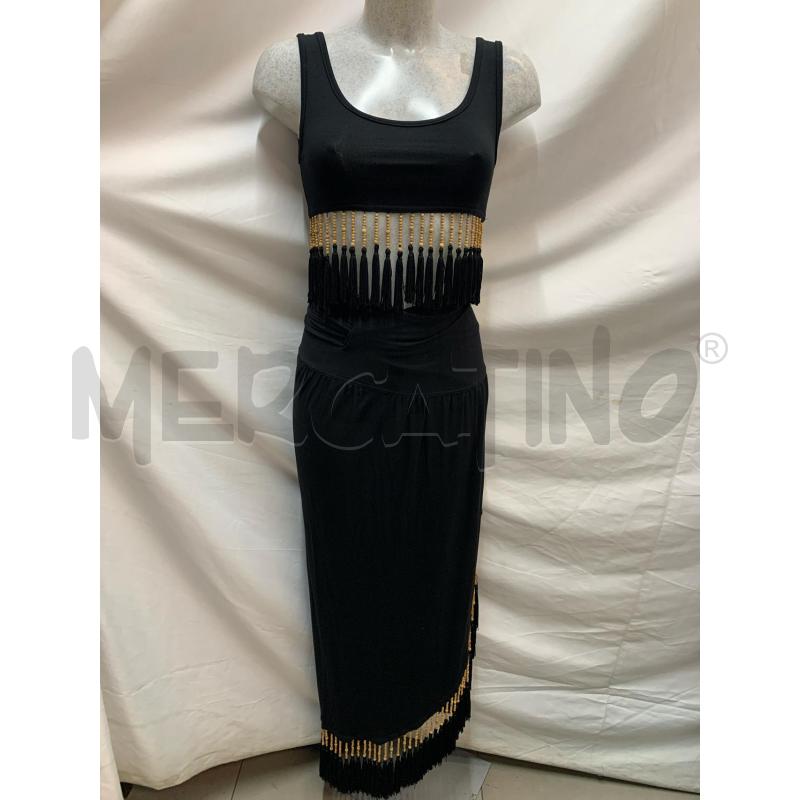 COMPLETO ONYS ANNI 90 NERO FRANGE PERLINE LEGNO | Mercatino dell'Usato Roma re di roma 1