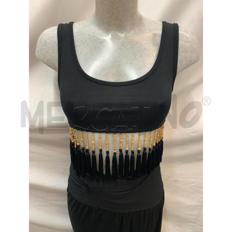 COMPLETO ONYS ANNI 90 NERO FRANGE PERLINE LEGNO | Mercatino dell'Usato Roma re di roma 3
