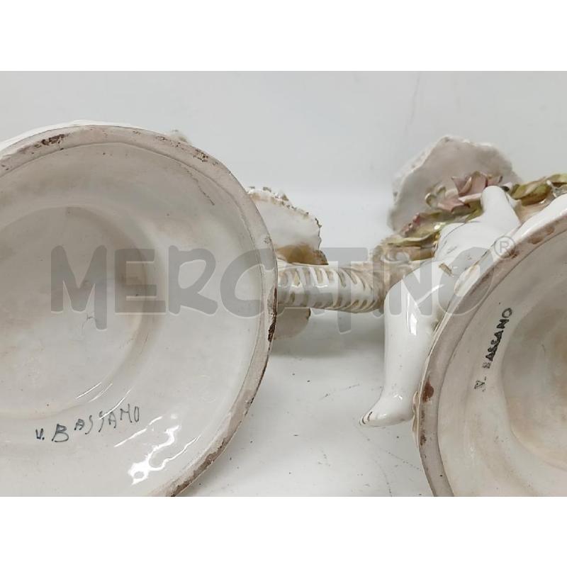 COPPIA CANDELABRI 3 LUCI PORCELLANA BASSANO 2 PUTTI FIORI BASE TONDA DIFETTI  | Mercatino dell'Usato Roma re di roma 5