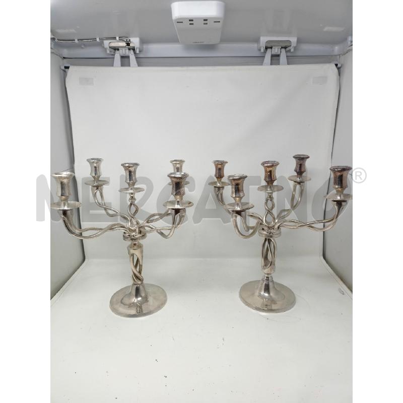 COPPIA CANDELABRI JORDAN SHEFFIELD MANICI INTRECCIATI BASE TONDA 5 LUCI  | Mercatino dell'Usato Roma re di roma 1