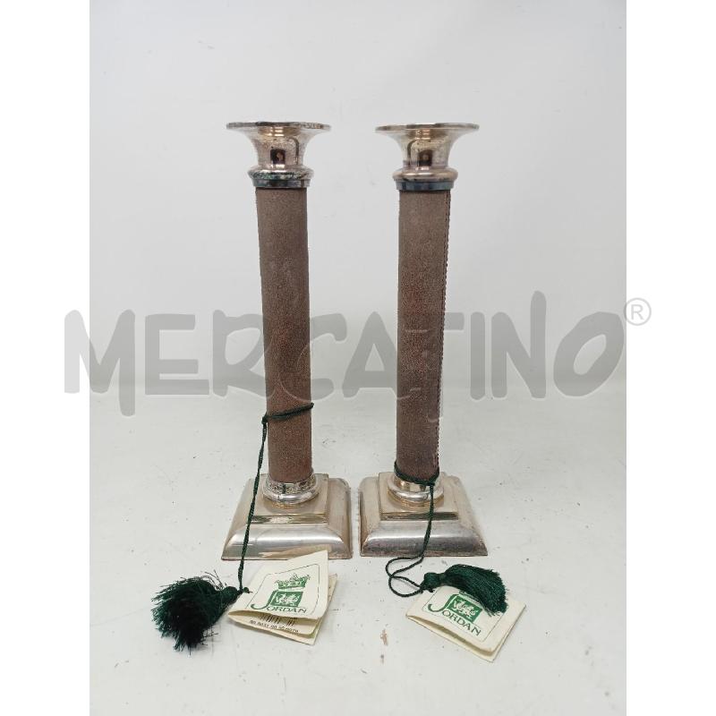 COPPIA CANDELIERI JORDAN SHEFFIELD FASCIA CUOIO MARRONE BASE QUADRATA | Mercatino dell'Usato Roma re di roma 1
