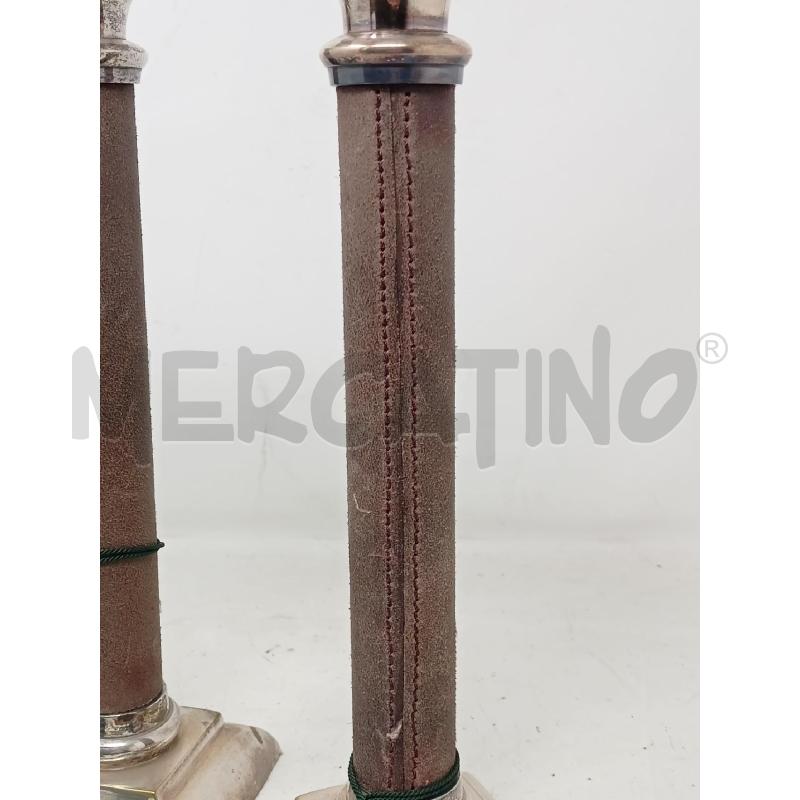 COPPIA CANDELIERI JORDAN SHEFFIELD FASCIA CUOIO MARRONE BASE QUADRATA | Mercatino dell'Usato Roma re di roma 3