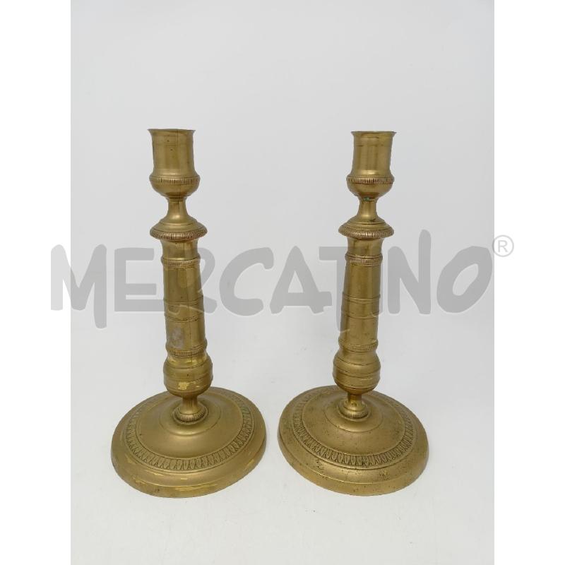 COPPIA CANDELIERI OTTONE DEC GEOMETRICHE  | Mercatino dell'Usato Roma re di roma 1