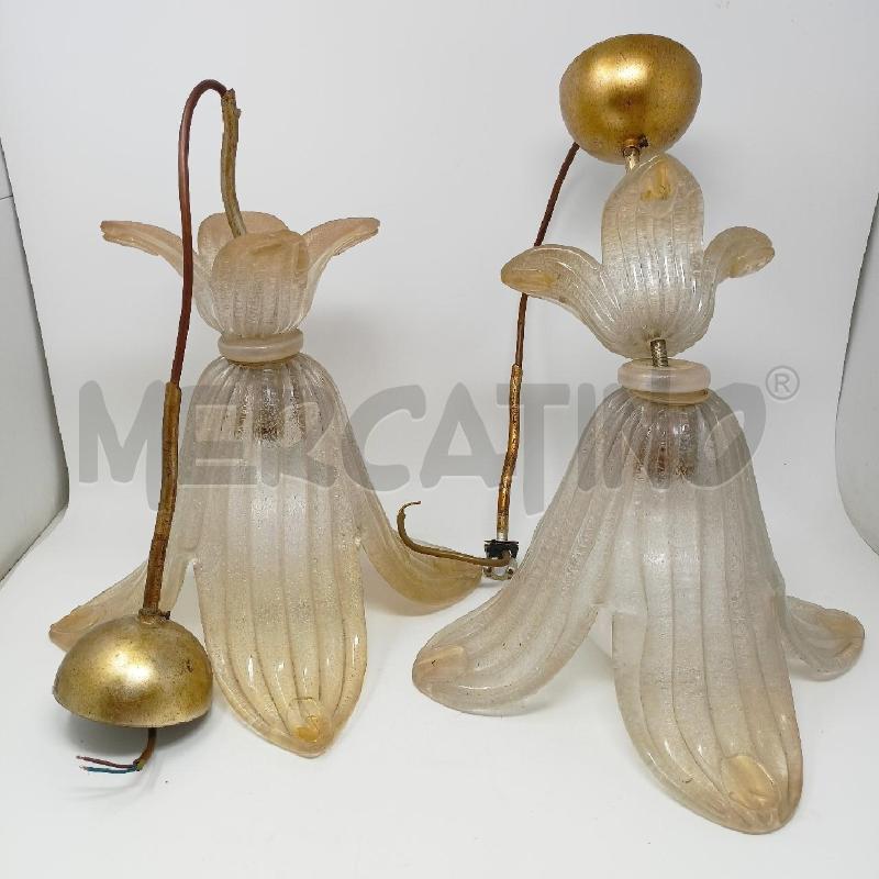 COPPIA LAMPADARI 1L. A FIORE VETRO SOFF INSERTI ORO PETALI | Mercatino dell'Usato Roma re di roma 1