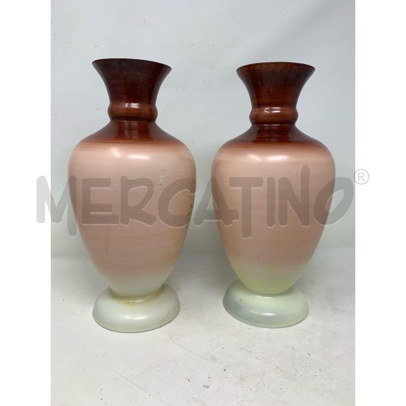 COPPIA VASI OPALINA VERDE MARRONE FIORI DIPINTI  | Mercatino dell'Usato Roma re di roma 2