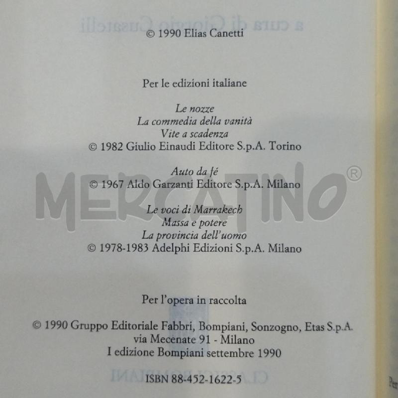 ELIAS CANETTI OPERE 1932/1973 CLASSICI BOMPIANI 1990 PRIMA EDIZIONE | Mercatino dell'Usato Roma re di roma 4