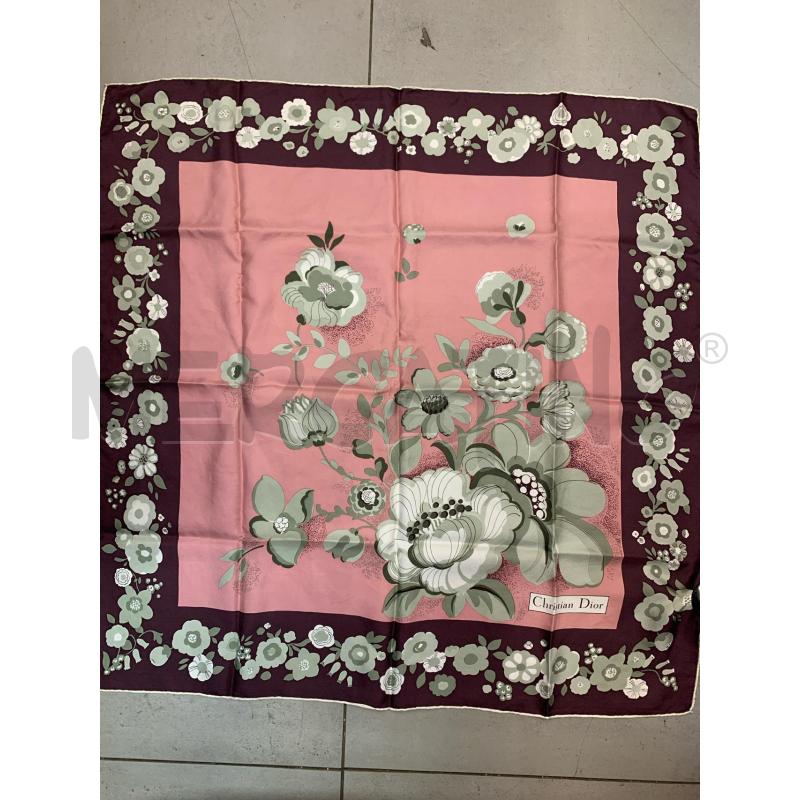 FOULARD CHRISTIAN DIOR ROSA FIORI BORDO PRUGNA | Mercatino dell'Usato Roma re di roma 1