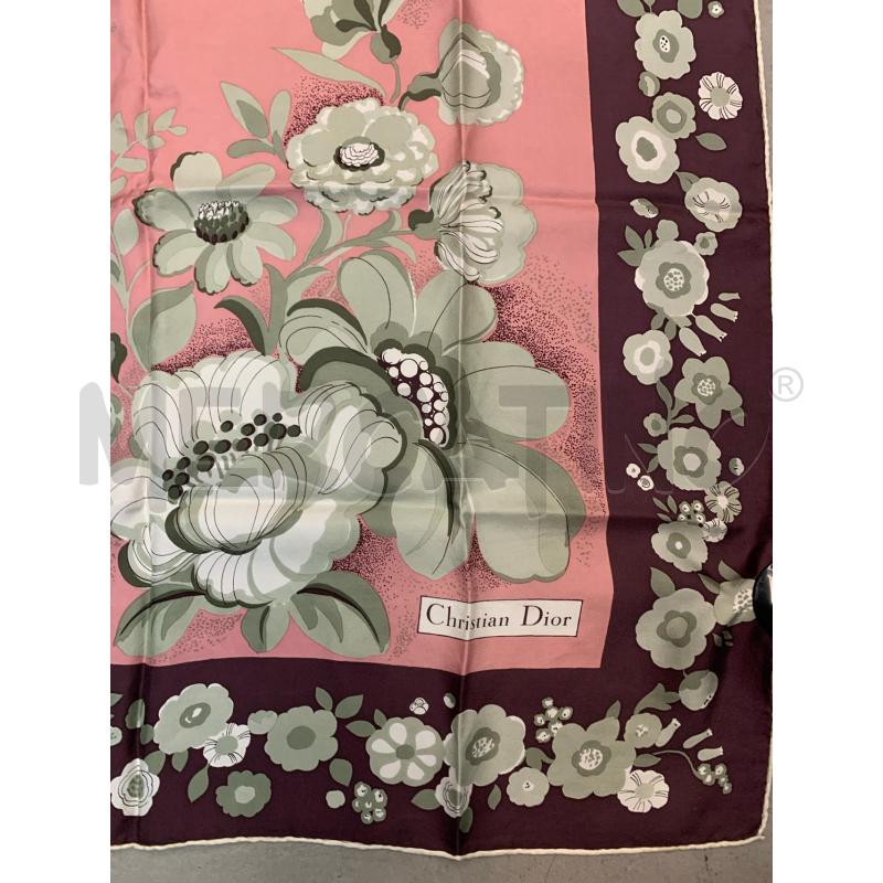 FOULARD CHRISTIAN DIOR ROSA FIORI BORDO PRUGNA | Mercatino dell'Usato Roma re di roma 5