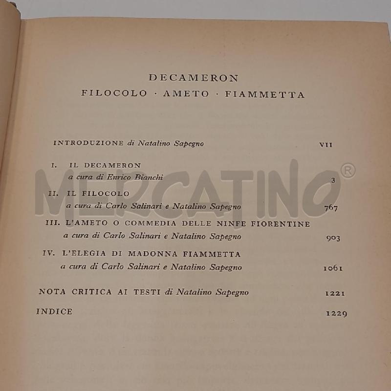 GIOVANNI BOCCACCIO DECAMERON FILOCOLO AMETO FIAMMETTA 1952 RICCIARDI EDITORE | Mercatino dell'Usato Roma re di roma 3