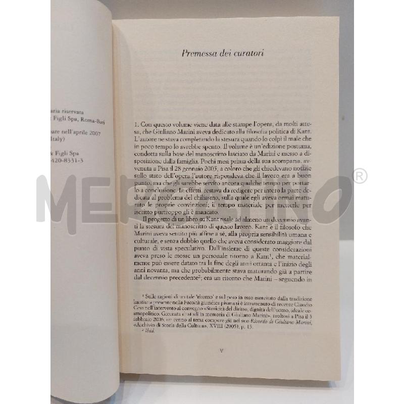 GIULIANO MARINI LA FILOSOFIA COSMOPOLITICA DI KANT  | Mercatino dell'Usato Roma re di roma 4