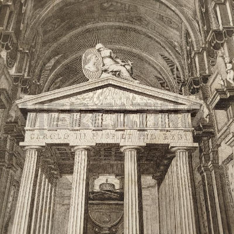 INCISIONE TUMOLO RE CARLO III CHIESA DI SAN GIACOMO DEGLI SPAGNOLI 800 NON DATATA | Mercatino dell'Usato Roma re di roma 4