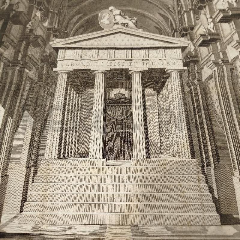 INCISIONE TUMOLO RE CARLO III CHIESA DI SAN GIACOMO DEGLI SPAGNOLI 800 NON DATATA | Mercatino dell'Usato Roma re di roma 5