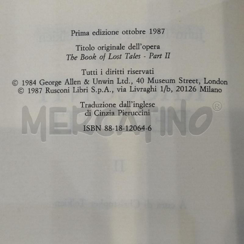 JRR TOLKIEN RACCONTI PERDUTI 1987 RUSCONI PRIMA EDIZIONE | Mercatino dell'Usato Roma re di roma 3