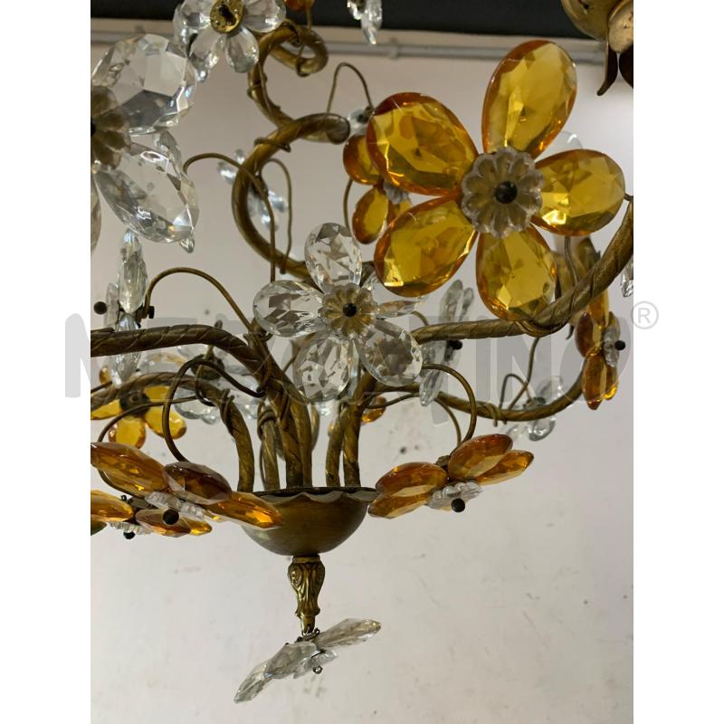 LAMPADARIO 5 LUCI FIORI VETRO MURANO ARANCIO TRASPARENTI STRUTTURA OTTONE  | Mercatino dell'Usato Roma re di roma 3