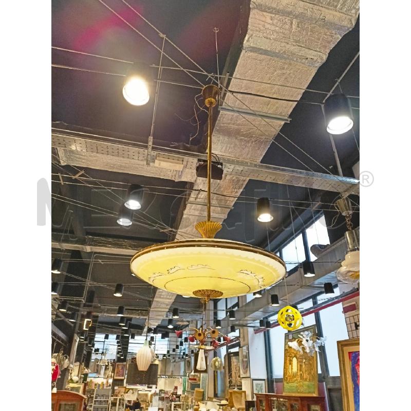 LAMPADARIO DISCO VETRO DEC FOGLIE ACIDO FONDO GIALLO '40  | Mercatino dell'Usato Roma re di roma 1