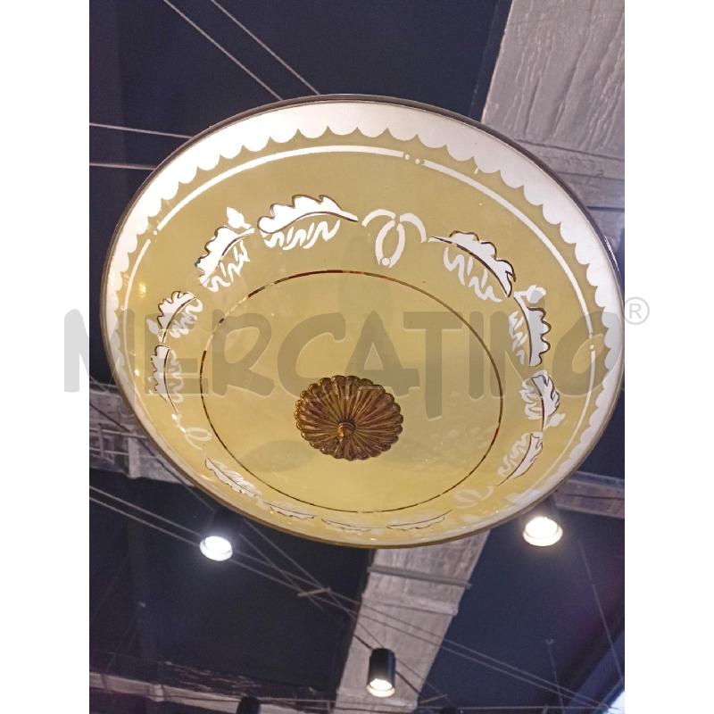 LAMPADARIO DISCO VETRO DEC FOGLIE ACIDO FONDO GIALLO '40  | Mercatino dell'Usato Roma re di roma 2