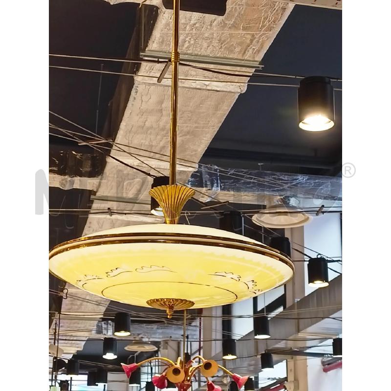 LAMPADARIO DISCO VETRO DEC FOGLIE ACIDO FONDO GIALLO '40  | Mercatino dell'Usato Roma re di roma 3