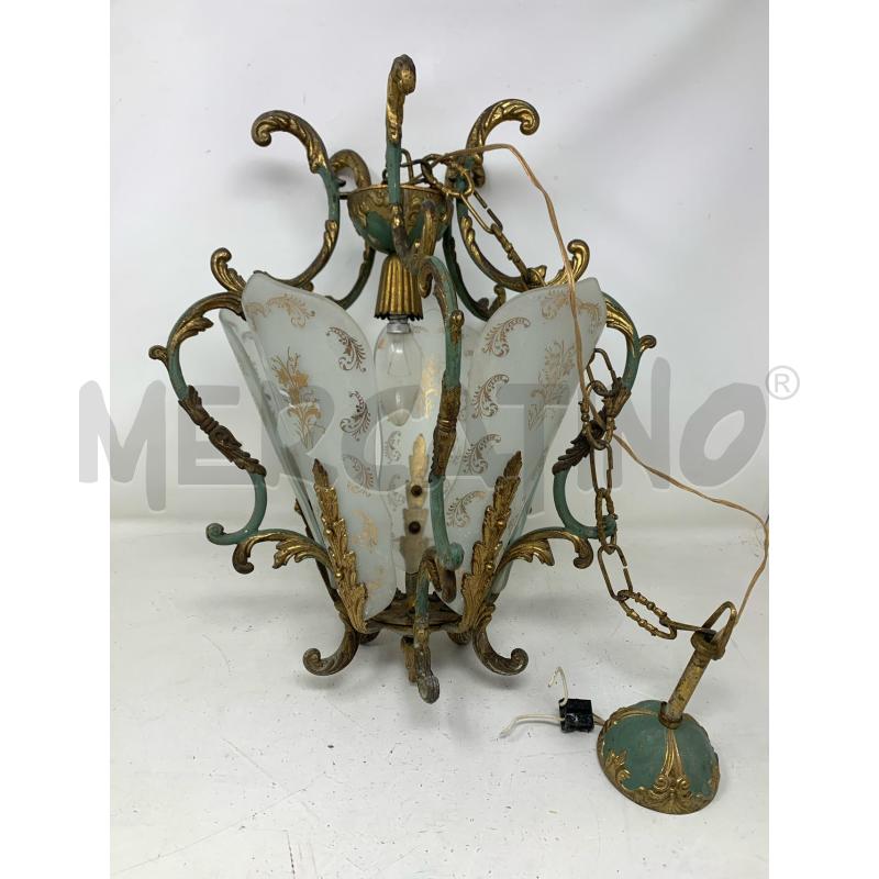 LAMPADARIO STRUTTURA METALLO SMALTO VERDE 1LUCE 5 LASTRE VETRO OPACO | Mercatino dell'Usato Roma re di roma 1