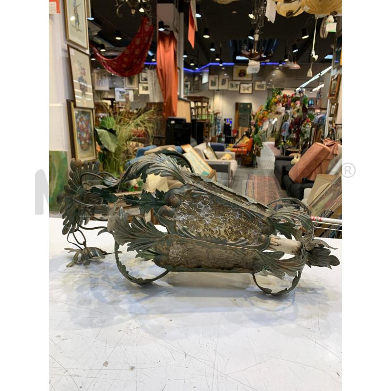 LAMPADA LANTERNA FERRO BATTUTTO VERDE VETRO DECORATO | Mercatino dell'Usato Roma re di roma 1