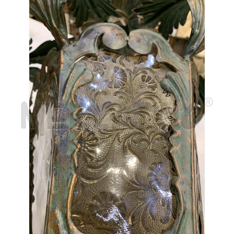 LAMPADA LANTERNA FERRO BATTUTTO VERDE VETRO DECORATO | Mercatino dell'Usato Roma re di roma 2