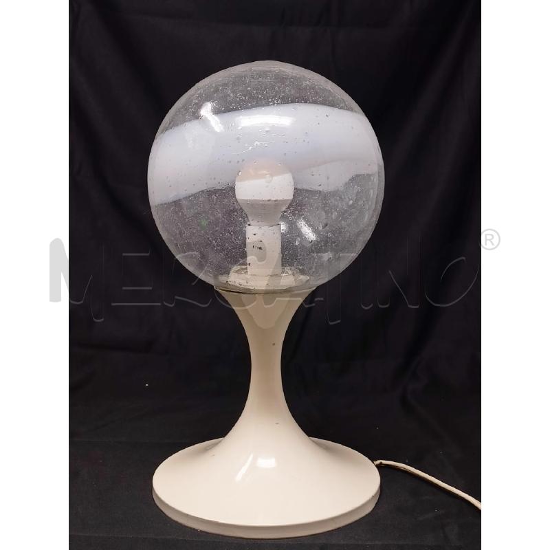 LAMPADA '70 BASE METALLA BIANCO PARALUME SFERA VETRO STRIATO BIANCO | Mercatino dell'Usato Roma re di roma 1