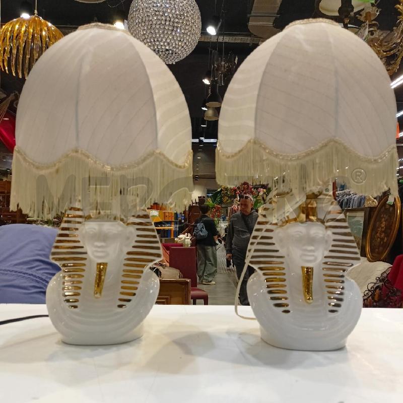 LAMPADE COPPIA BASE CERAMICA TESTE FARAONE '60 BIANCO ORO | Mercatino dell'Usato Roma re di roma 1