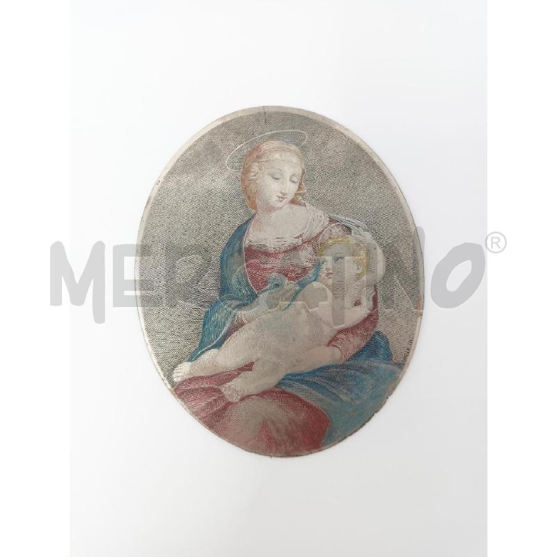LASTRA METALLO INCISIONE MADONNA BAMBINO OVALE  | Mercatino dell'Usato Roma re di roma 1