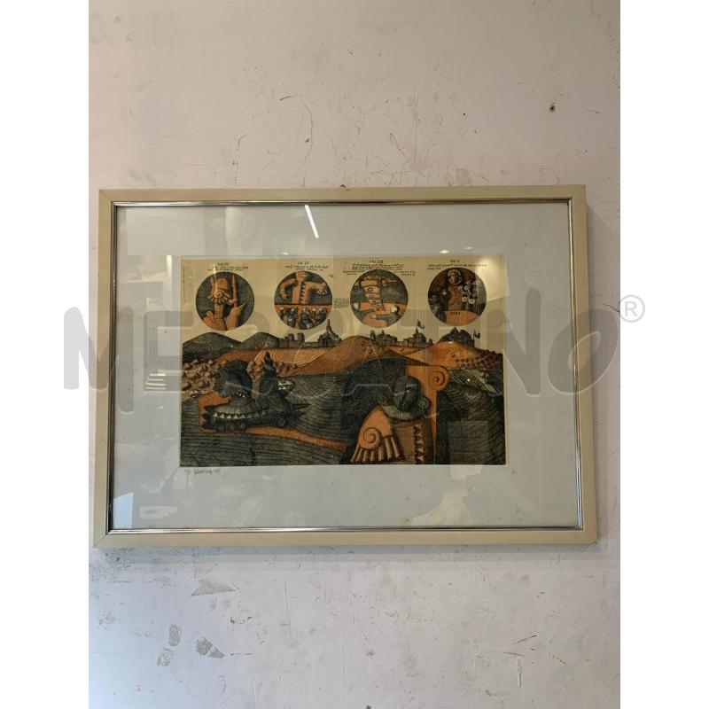 LITOGRAFIA MULTIPLO PAESDAGGIO 4 CERCHI CAPITOLI TONI ARANCIONI NERI  | Mercatino dell'Usato Roma re di roma 1