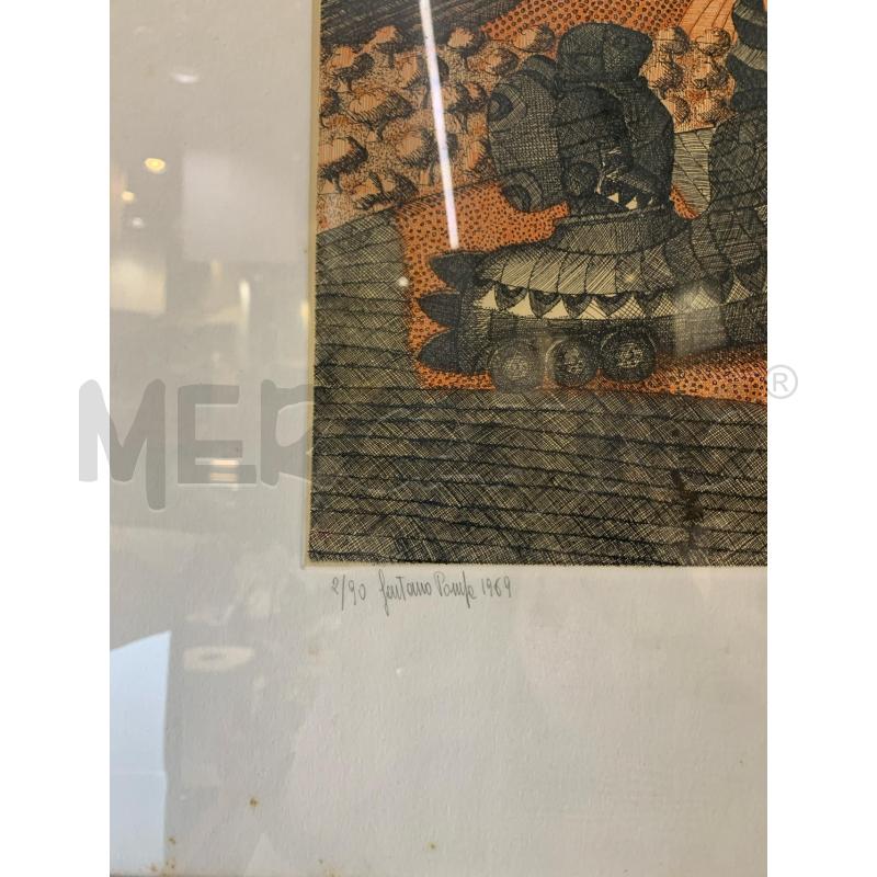 LITOGRAFIA MULTIPLO PAESDAGGIO 4 CERCHI CAPITOLI TONI ARANCIONI NERI  | Mercatino dell'Usato Roma re di roma 2