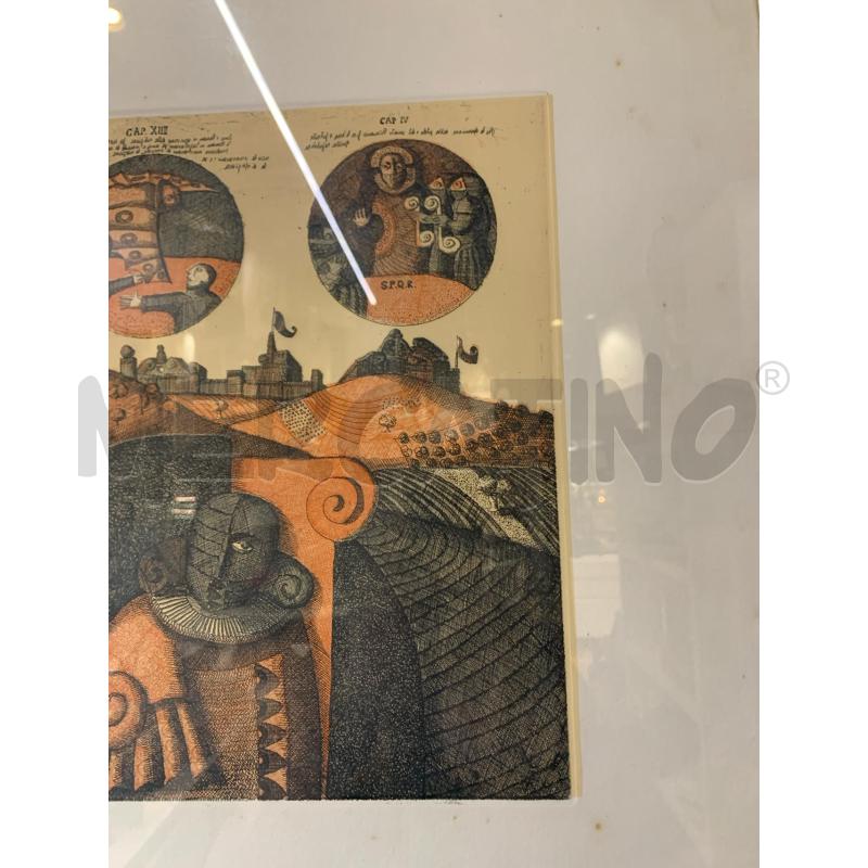 LITOGRAFIA MULTIPLO PAESDAGGIO 4 CERCHI CAPITOLI TONI ARANCIONI NERI  | Mercatino dell'Usato Roma re di roma 3