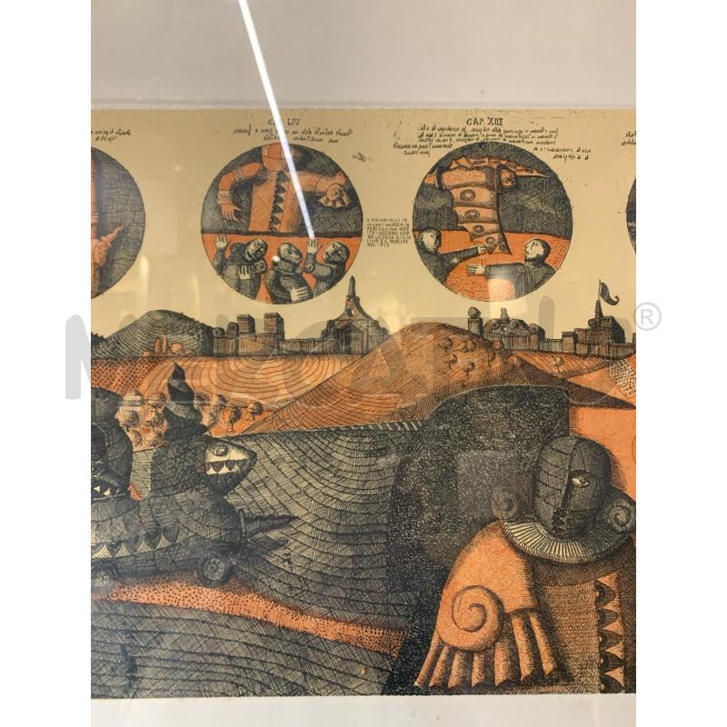 LITOGRAFIA MULTIPLO PAESDAGGIO 4 CERCHI CAPITOLI TONI ARANCIONI NERI  | Mercatino dell'Usato Roma re di roma 4
