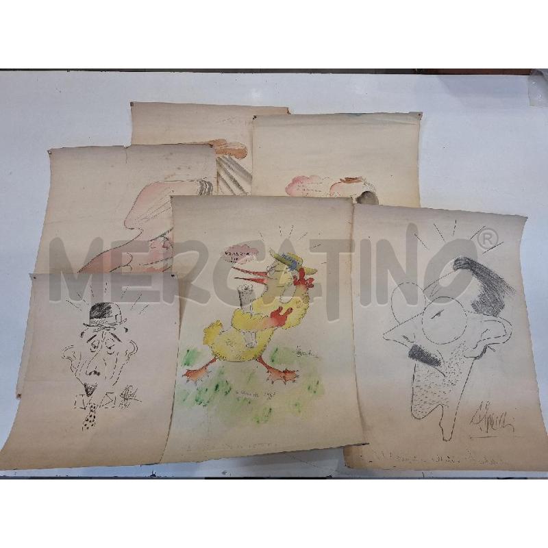 LOTTO 6 CARICATURE DAL SET DEL FILM MALOMBRA 1942  | Mercatino dell'Usato Roma re di roma 1