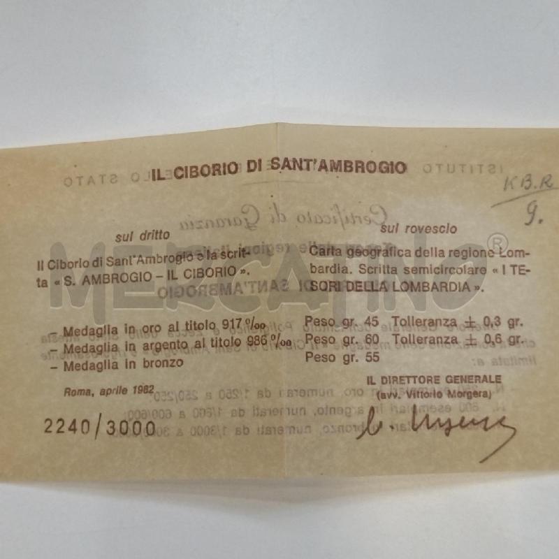 MEDAGLIA IL CIBORIO DI SANT'AMBROGIO NUMERATA 2240/3000 | Mercatino dell'Usato Roma re di roma 4