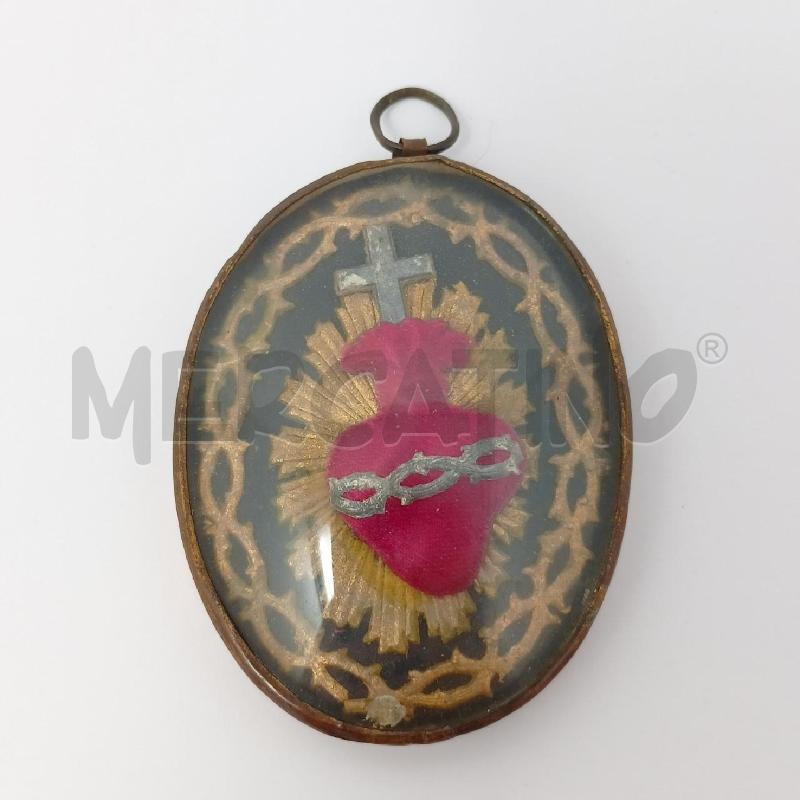 MEDAGLIA RELIQUIA OVALE SACRO CUORE RICAMATO VETR  | Mercatino dell'Usato Roma re di roma 1