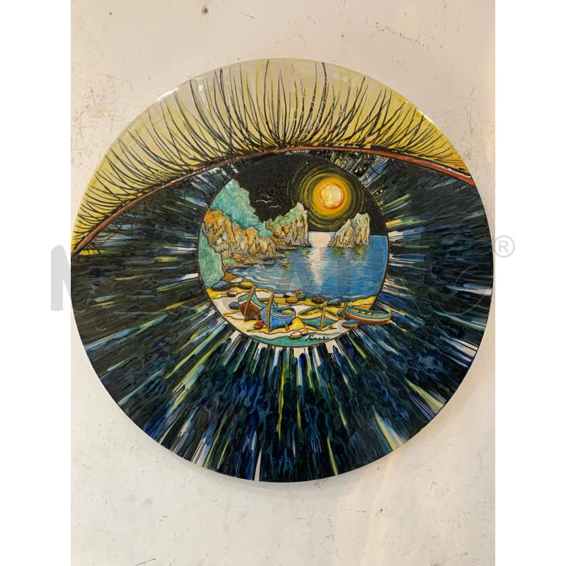 PLACCA CERAMICA TONDA OCCHIO PUPILLA MARE BARCHE SPIAGGIA VIETRI  | Mercatino dell'Usato Roma re di roma 1