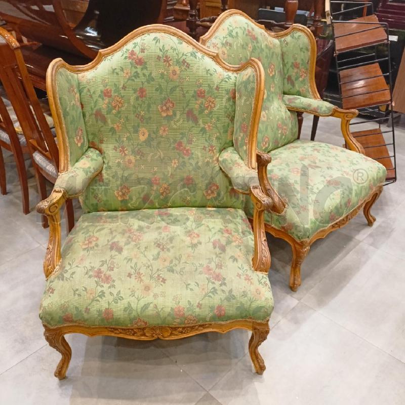 POLTRONA COPPIA STOFFA VERDE A FIORI | Mercatino dell'Usato Roma re di roma 1