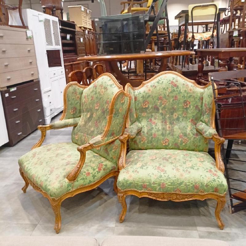 POLTRONA COPPIA STOFFA VERDE A FIORI | Mercatino dell'Usato Roma re di roma 2
