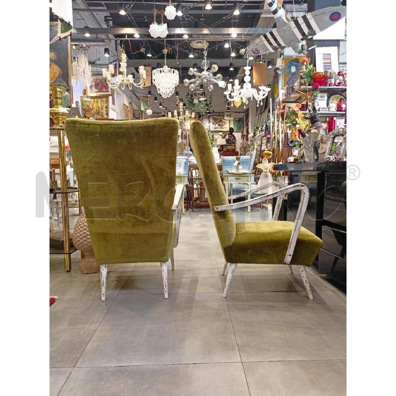 POLTRONE COPPIA '50 VELL VERDE BRACCIOLI BIANCHI CURVI | Mercatino dell'Usato Roma re di roma 2