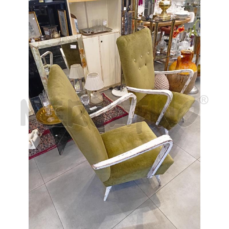 POLTRONE COPPIA '50 VELL VERDE BRACCIOLI BIANCHI CURVI | Mercatino dell'Usato Roma re di roma 3