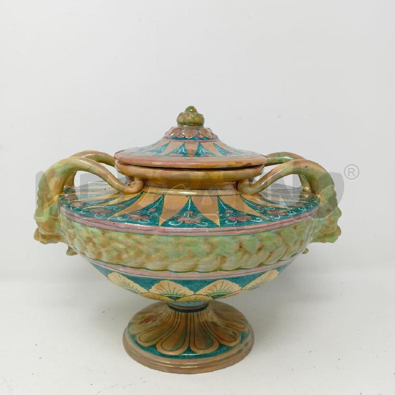 POTICHE VASO DEC ZOOMORFE LATERALI DEC GEOMETRICHE GIALLO VERDI | Mercatino dell'Usato Roma re di roma 1