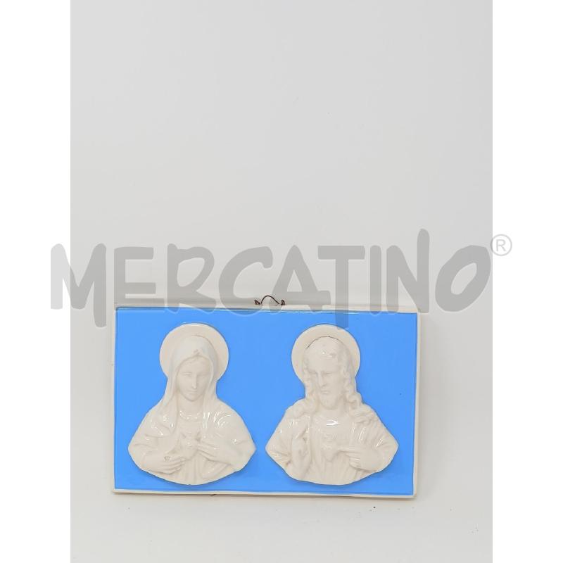 QUADRETTO CERAMICA MADONNA GESU SACROCUORE AZZURRA BIANCA  | Mercatino dell'Usato Roma re di roma 1