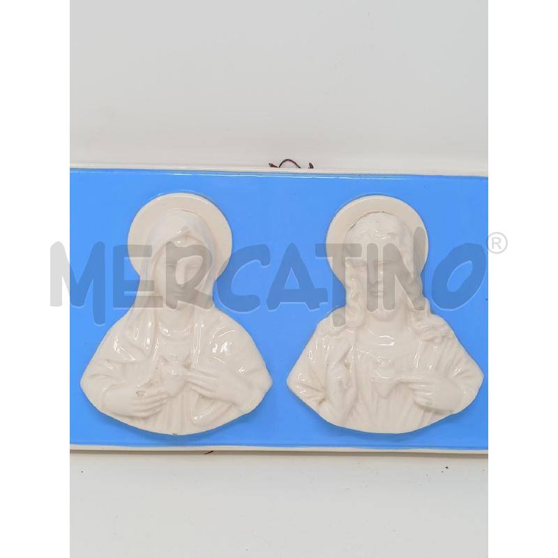 QUADRETTO CERAMICA MADONNA GESU SACROCUORE AZZURRA BIANCA  | Mercatino dell'Usato Roma re di roma 2